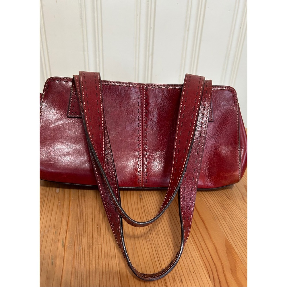 Vintage Fossil Y2K Dark Red Oxblood Leather Shoulder Baguette Bag Academia Fall